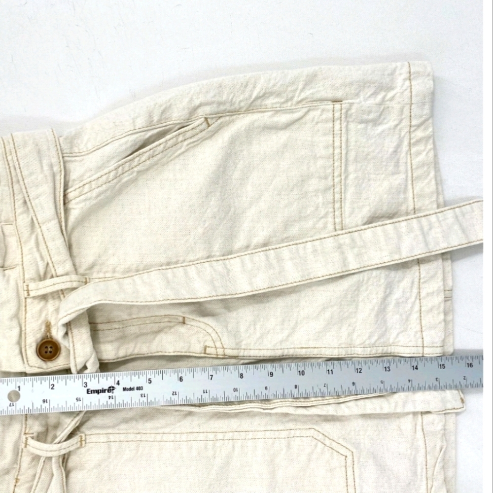 Free People Splendor in the Grass Paper Bag Waist Denim MiniSkirt Cream Sz 2 NEW - Picture 11 of 15